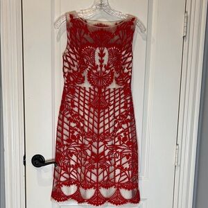 Anthropologie Geisha Designs Chic Red Lace Midi Dress